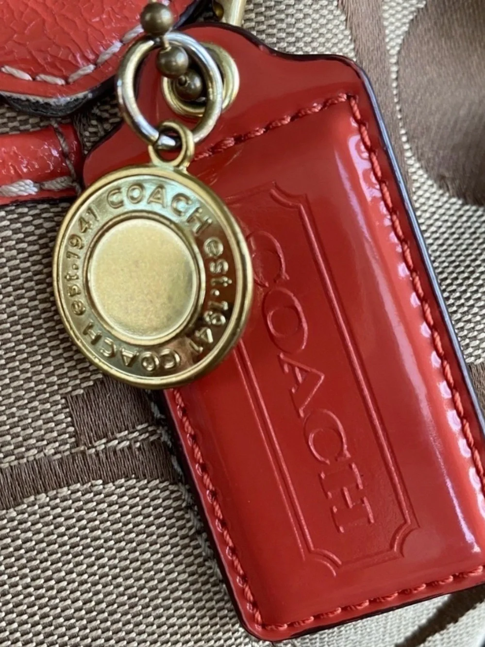 🔥SOLD🔥 Coach Brown Signature Canvas Satchel with Coral Trim - Picture 7 of 10